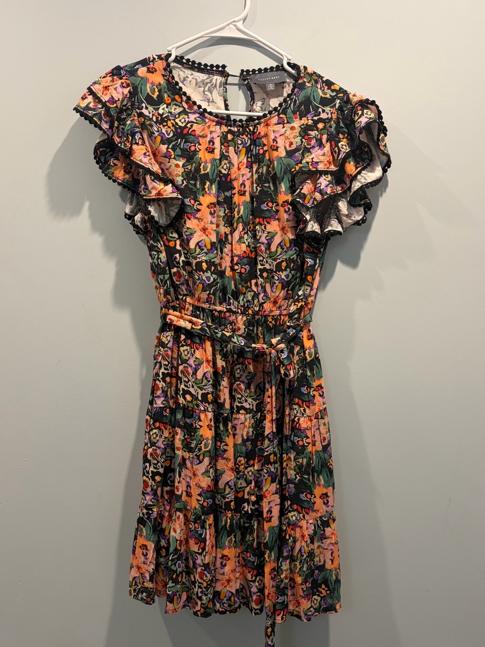 Hudson Gray Floral Ruffle Trim Tiered Dress Size Small